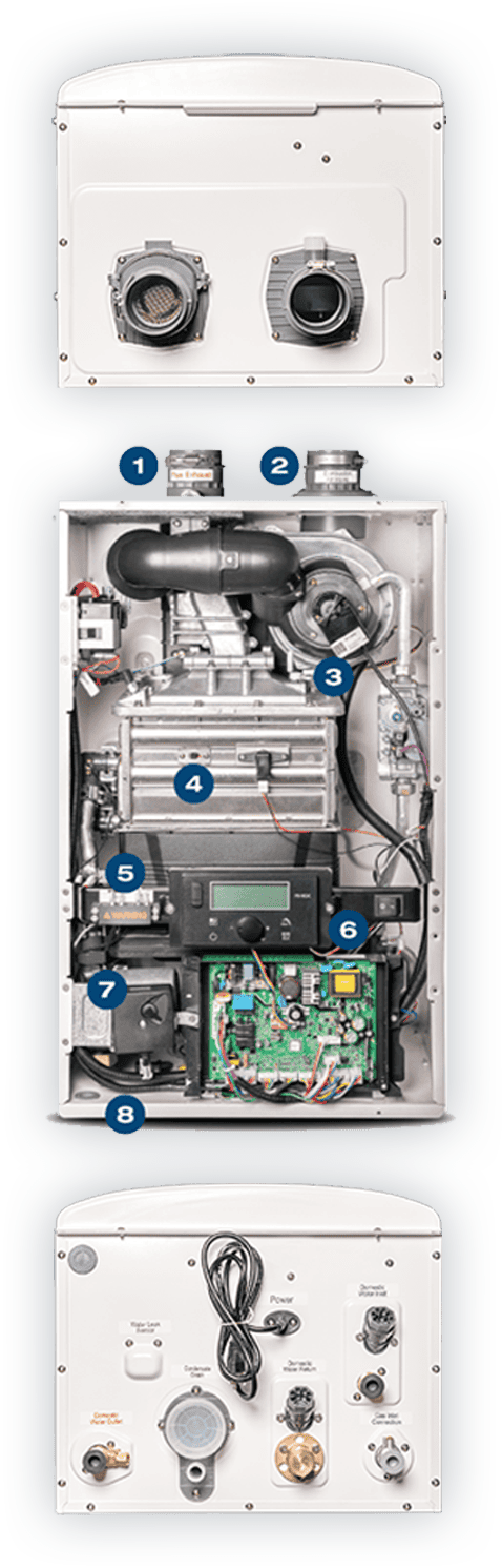 Bradford White RTG-R-199-N1 tankless water heater internal components and connection layout